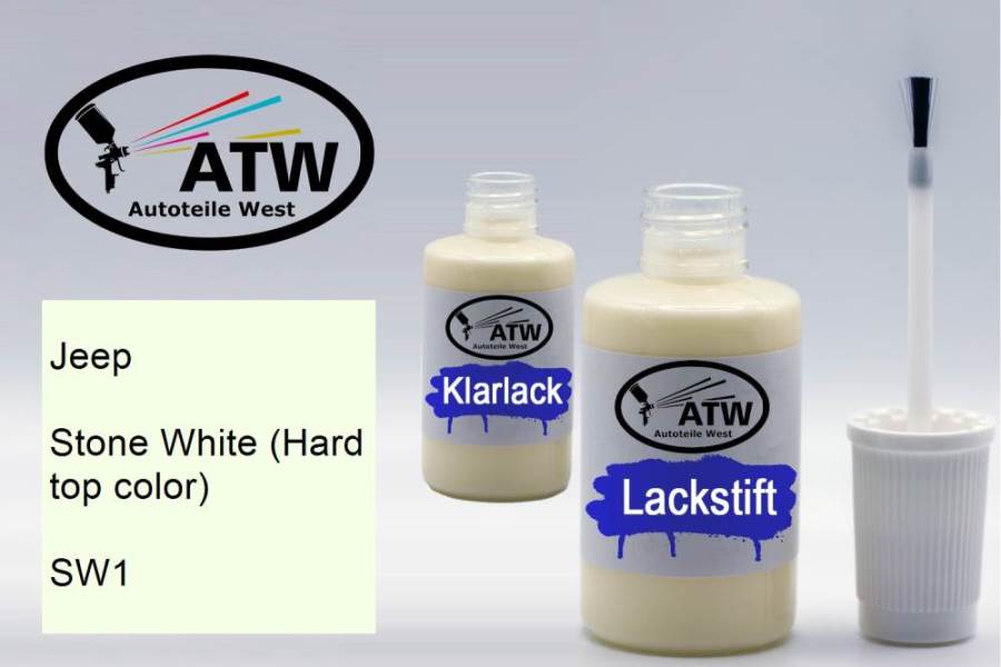 Jeep, Stone White (Hard top color), SW1: 20ml Lackstift + 20ml Klarlack - Set, von ATW Autoteile West.